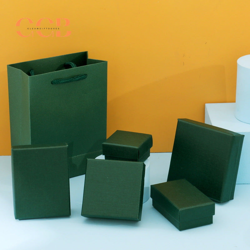 10pcs Dark Green Textured Jewelry Gift Boxes, Wholesale Packaging for Necklace, Earrings, Ring & Small Gifts
