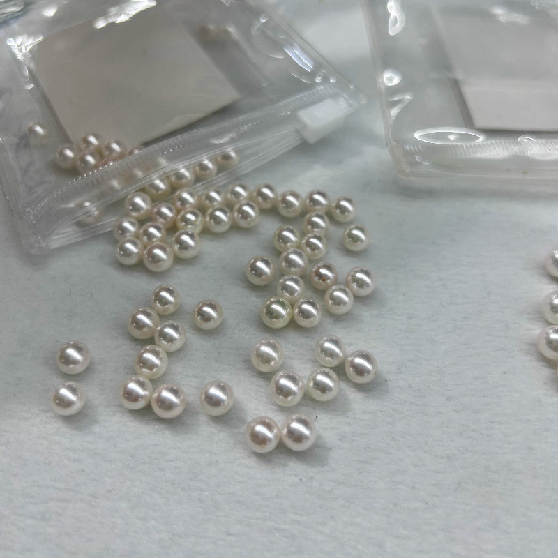 4A 4-11mm White Akoya Pearl, Natural Saltwater Round Loose Pearl with Strong Luster Slight Blemish, Undrilled Half Drilled 1mm or Fully Drilled 0.7mm