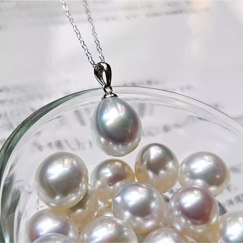 18K Gold 5A 8-13mm Australian White South Sea Pearl Pendant, Drop Shape High Luster Silky Pearl, Luxury Jewelry, Pearl Wholesale