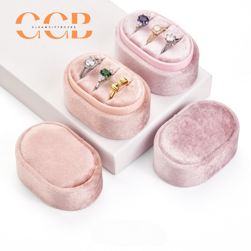 Velvet Oval Ring Box, Single, Double or Triple Slot Jewellery Box，Plush Lined Holder for Wedding & Engagement Rings, Proposal Photo Prop & Bridal Accessory