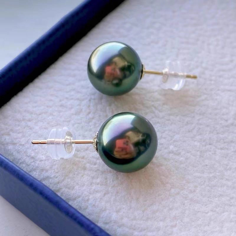 3A Tahitian Black Pearl Earrings 8–14mm in 18K Gold for Women