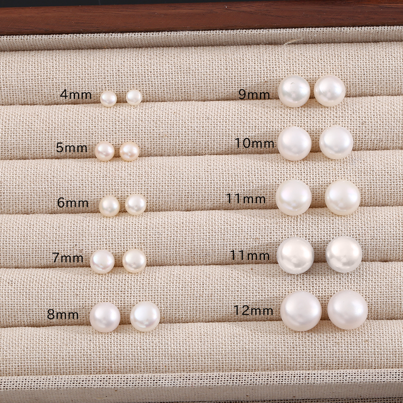 4A Round White Freshwater Pearls 5–10mm 925 Sterling Silver Earring Studs, High Luster 4A Quality Natural Pearl Stud Earrings, Jewelry