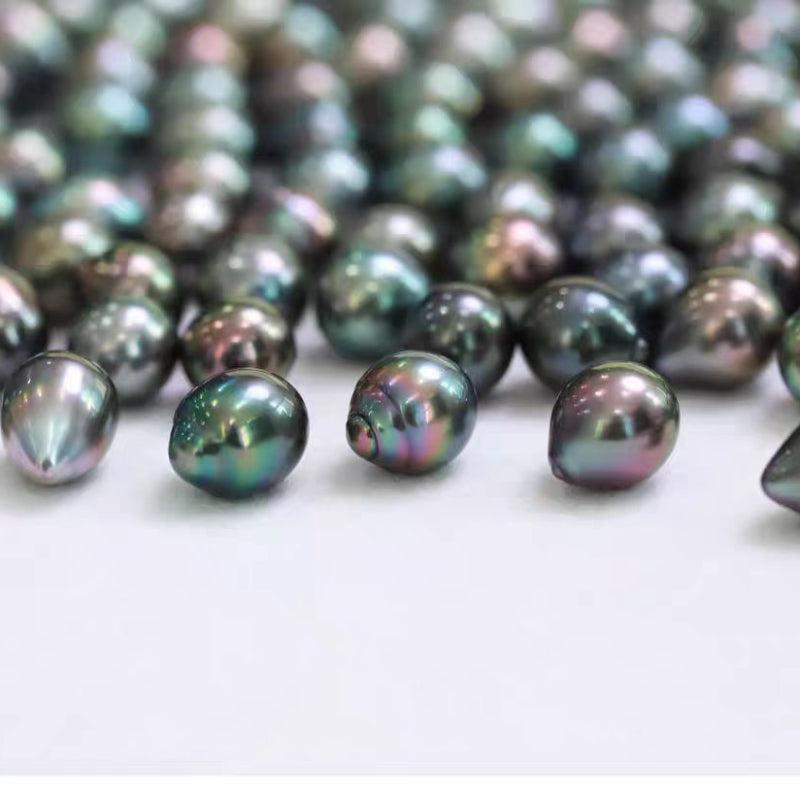 3A 9–12mm Peacock Green Tahitian Pearl Drop Oval Bead, Natural Sea Pearl with Ridges, Loose Undrilled for Pendant Ring Earring Custom