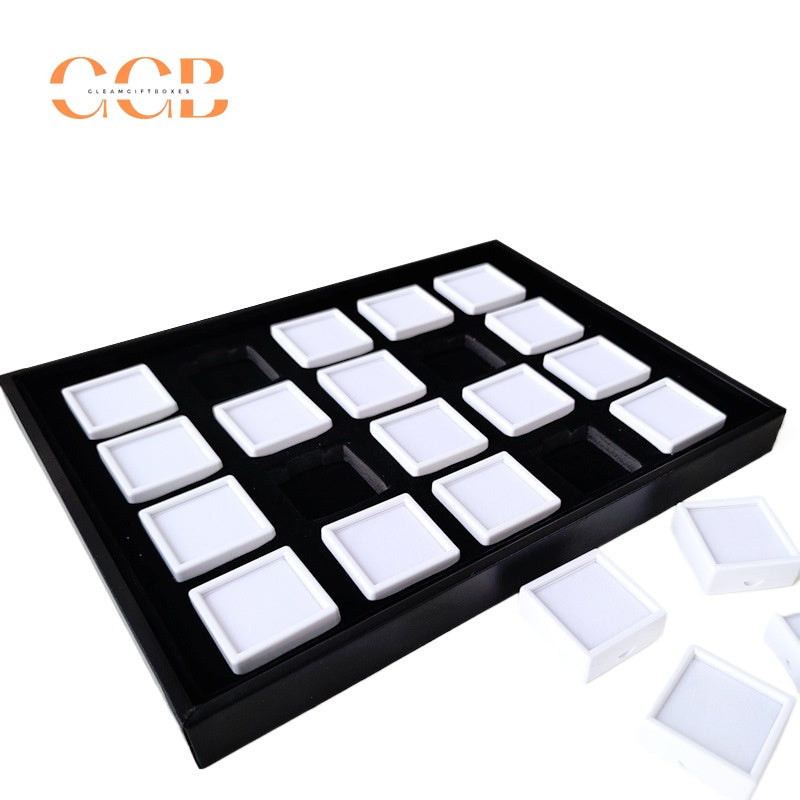 Acrylic square loose stone box with PU leather display tray