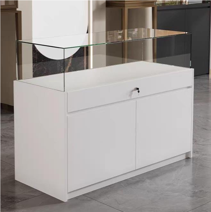 Glass Jewelry Display Cabinet with Lock - Floor Standing Store Showcase (Black/White)