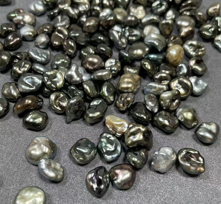 3A 2-12mm Tahitian Keshi Pearl, Natural Black Loose Saltwater Pearl with Good Luster, Undrilled Half Drilled 1mm or Fully Drilled 0.7mm