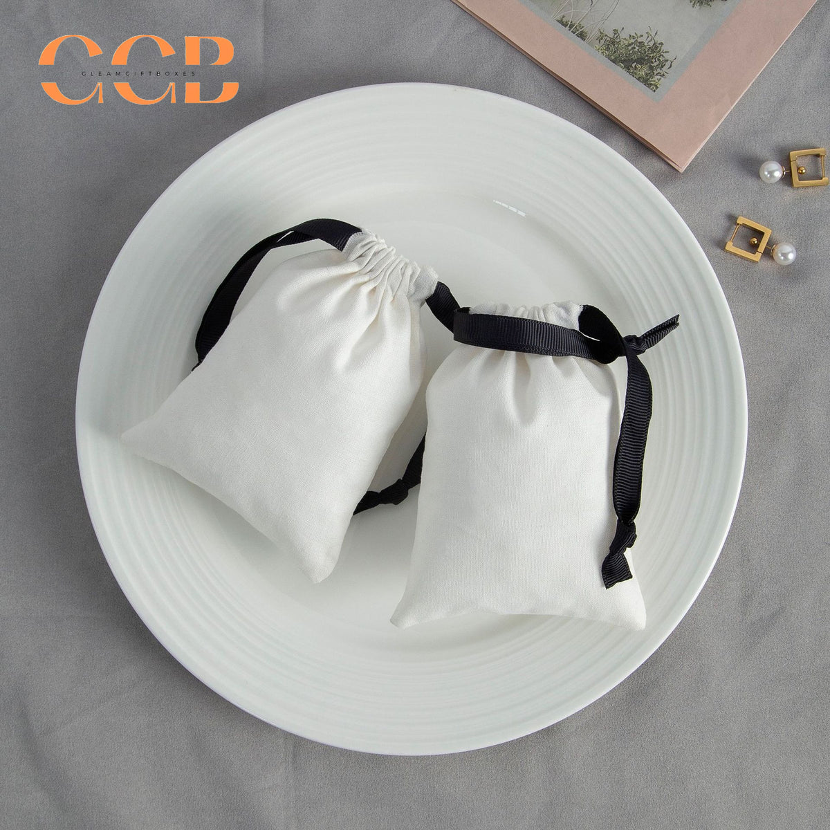 20pcs white jewelry pouch with black string, drawstring bag for rings earrings bracelets, multi size jewelry packaging gift bags