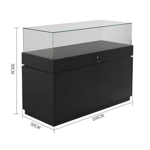 Glass Jewelry Display Cabinet with Lock - Floor Standing Store Showcase (Black/White)