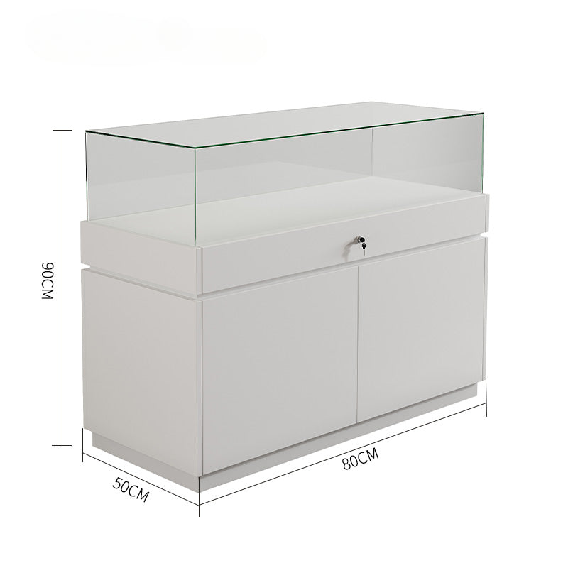 Glass Jewelry Display Cabinet with Lock - Floor Standing Store Showcase (Black/White)