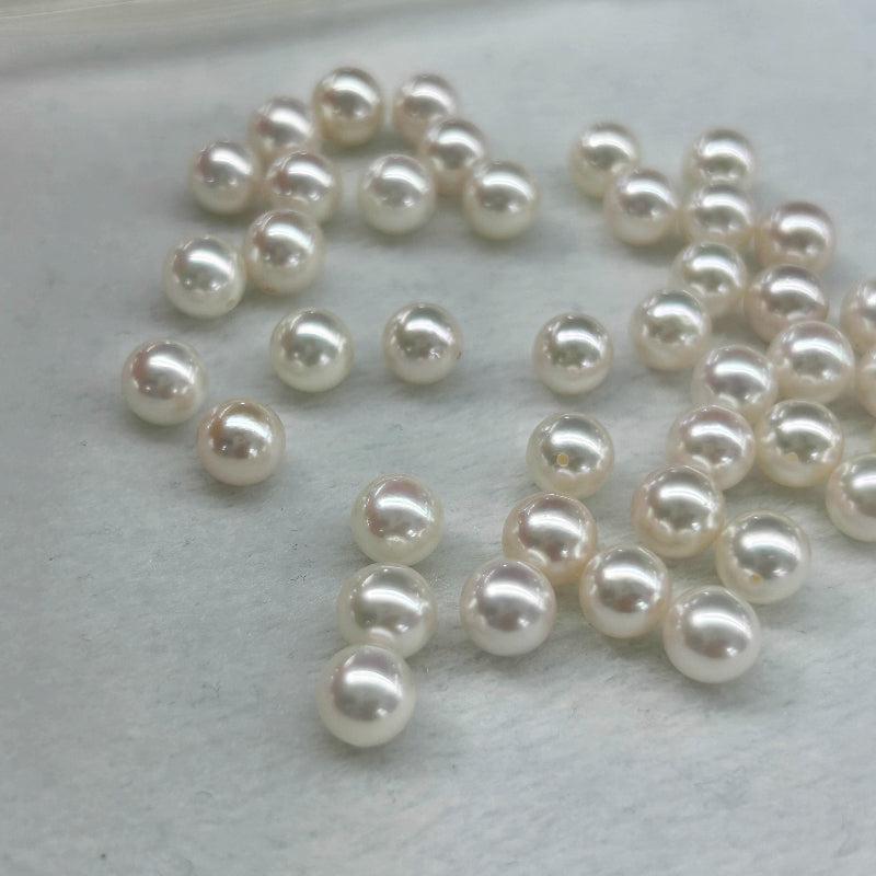 4A 4-11mm White Akoya Pearl, Natural Saltwater Round Loose Pearl with Strong Luster Slight Blemish, Undrilled Half Drilled 1mm or Fully Drilled 0.7mm