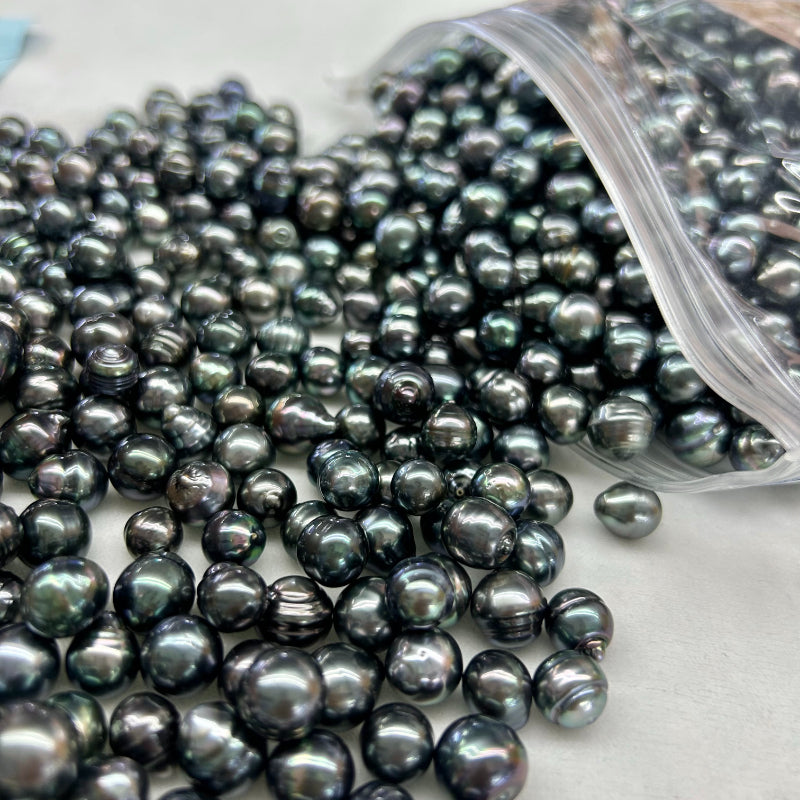 3A 8–10mm Tahitian Black Pearl Undrilled, Natural Saltwater Baroque Drop Pearl, High Luster Strong Overtone with Slight Blemish, DIY Jewelry
