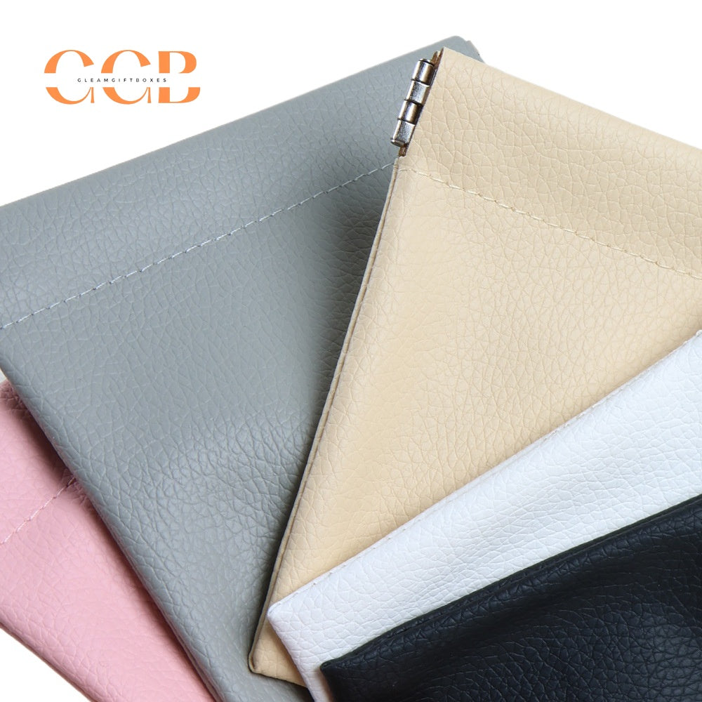 20pcs Lychee Pattern Faux Leather Snap Pouch | Custom LOGO Multi-Functional Storage Bag for Jewelry, Glasses & Necklaces