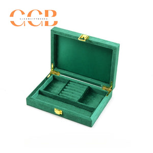 Velvet Jewelry Box with Gold Clasp, Multi-Compartment Organizer for Rings, Earrings & Necklaces, Vanity & Drawer Storage
