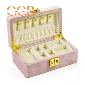 Velvet Jewelry Box with Lock, Multi-Compartment Organizer with Earring Hooks, Ring Slots & Necklace Pouch, Vanity & Travel Storage