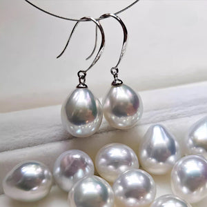 5A 8-13mm Australian White South Sea Pearl Earrings, Drop Shape High Luster Pearls with 18K White Gold Hooks, Luxury Pearl Wholesale