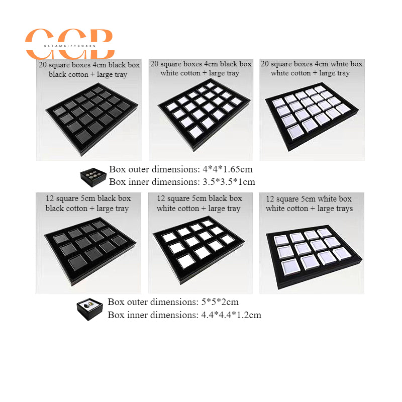 Acrylic square loose stone box with PU leather display tray