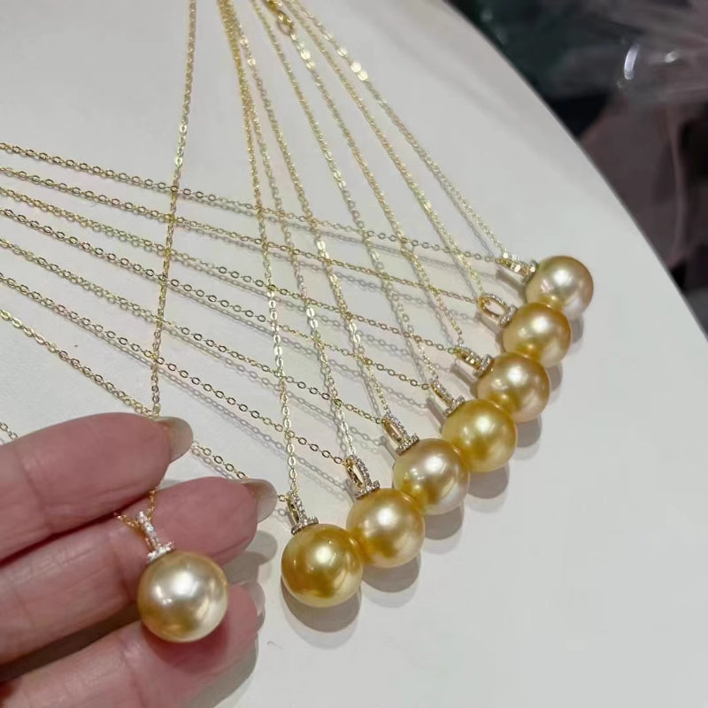 South Sea Gold Pearl Pendant, Deep Golden Round Pearl with 18K Bail