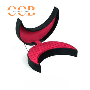 Crescent Moon-Shaped Velvet Ring Box, Black Exterior with Red Quilted Lining, Unique Holder for Engagement & Wedding Rings, Gothic & Celestial Themed