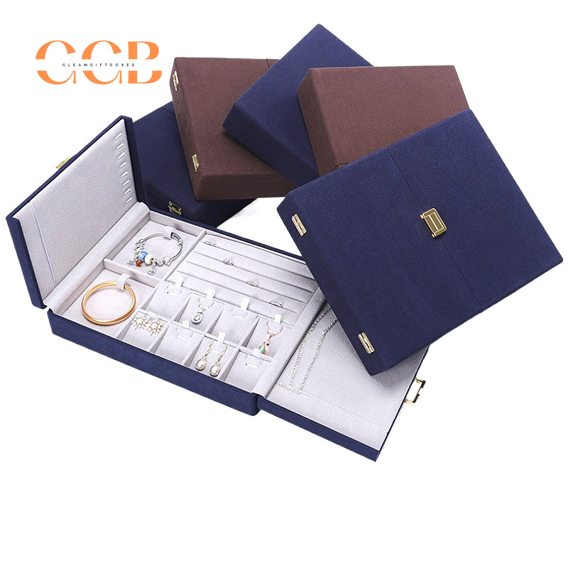 Double Folding Jewelry Display Tray Organizer, Velvet Storage Box