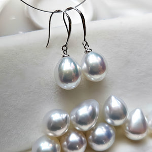 5A 8-13mm Australian White South Sea Pearl Earrings, Drop Shape High Luster Pearls with 18K White Gold Hooks, Luxury Pearl Wholesale