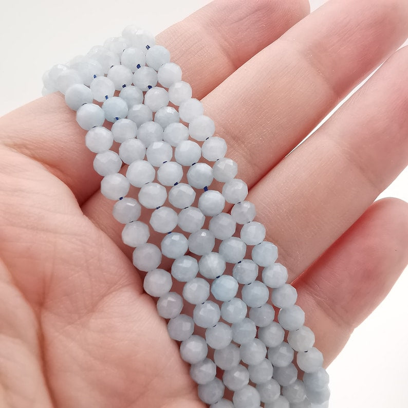 AA 4mm Faceted Natural  Blue Aquamarine Beads
