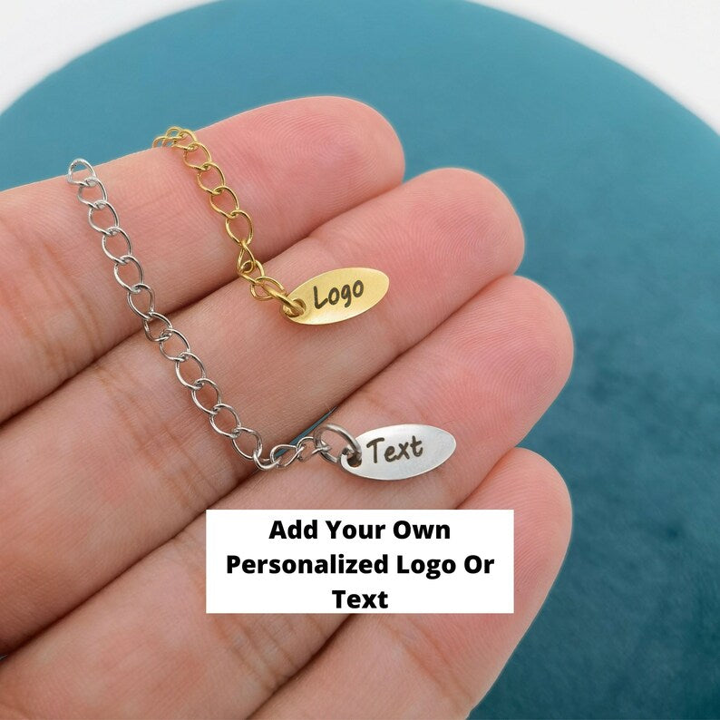 Oval Custom Engraved Extension Chain with Logo Tag