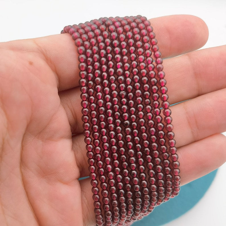 A+ 3mm Round Garnet Beads