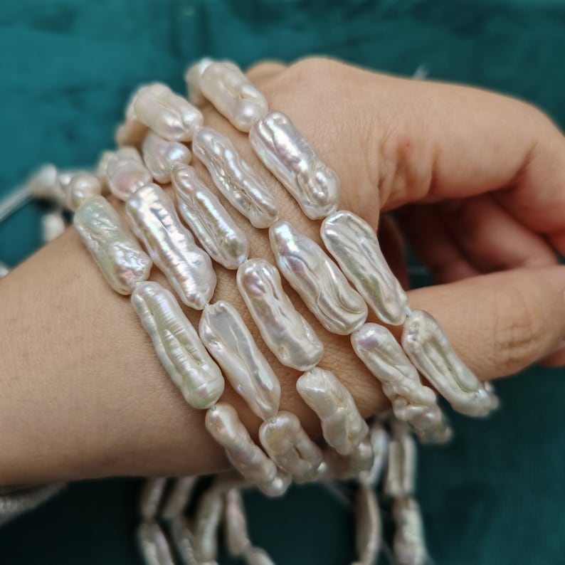 7x18mm Long Baroque Biwa White Pearl Beads, 15-20 pcs