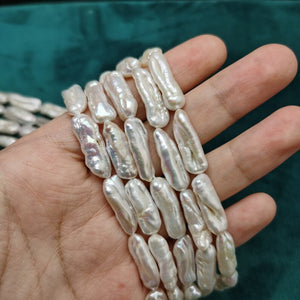 7x18mm Long Baroque Biwa White Pearl Beads, 15-20 pcs