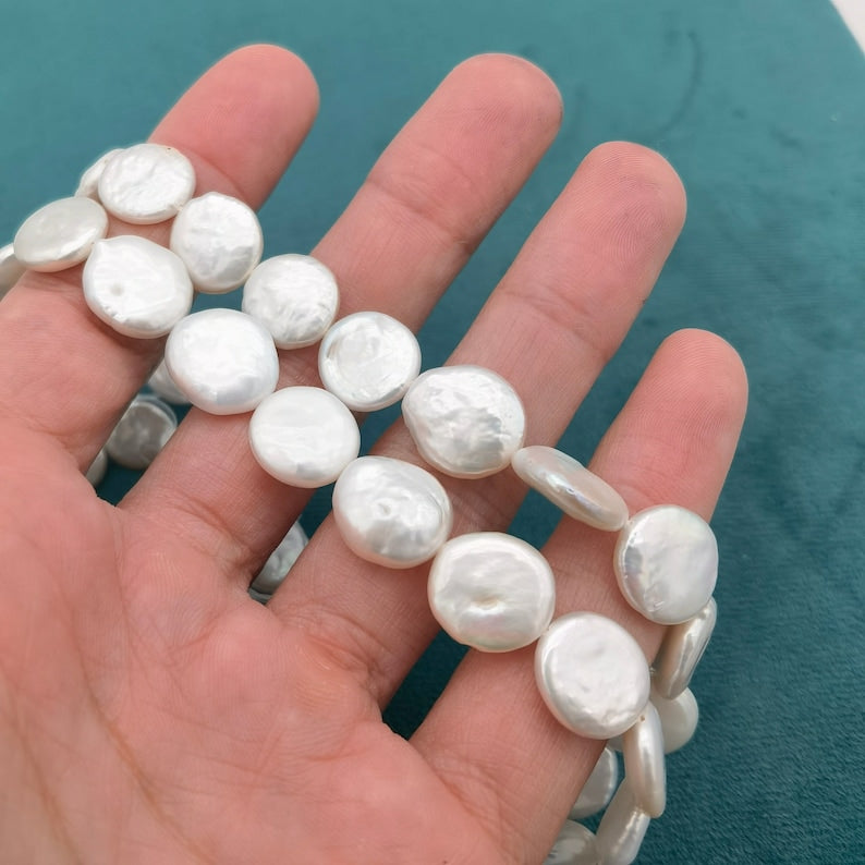 12-13mm white pearl coin beads, coin pearls