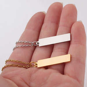 Stainless steel personalized geometric rectangular bar necklace