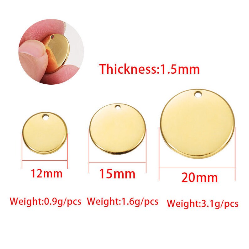 Personalized Stainless Steel Round Tags, 12mm 15mm 20mm Circle Disc Tags for Engraving
