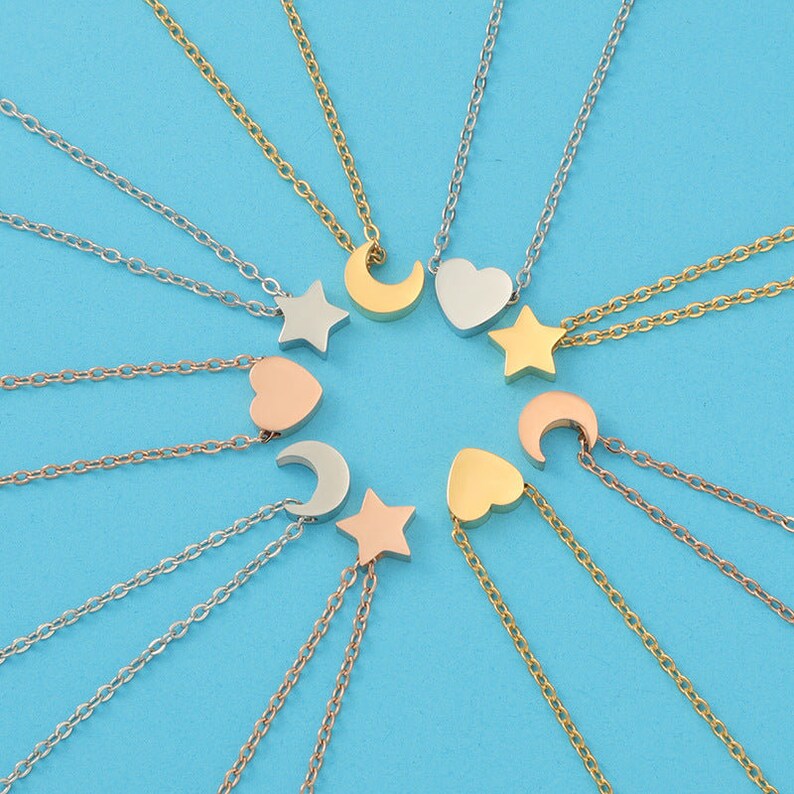 Stainless Steel Star Moon Love Heart Pendant Necklace