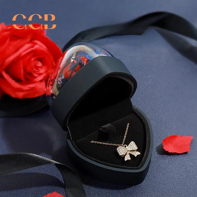 Blue Rose Flower Heart Ring Or Pendant Box