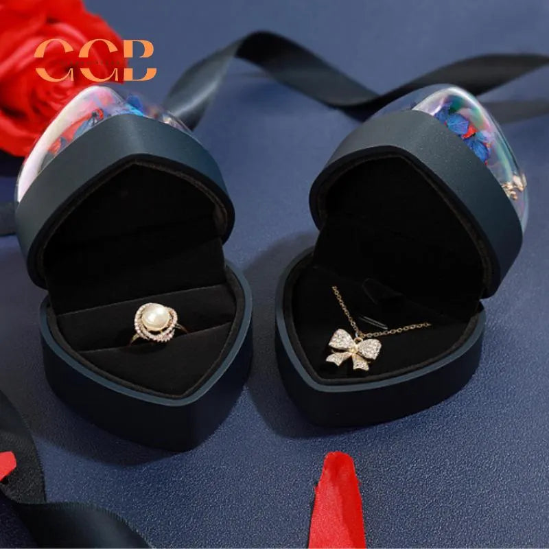 Blue Rose Flower Heart Ring Or Pendant Box