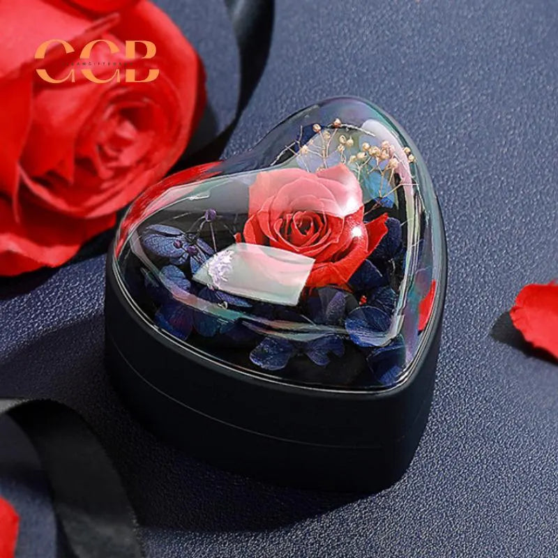 Blue Rose Flower Heart Ring Or Pendant Box