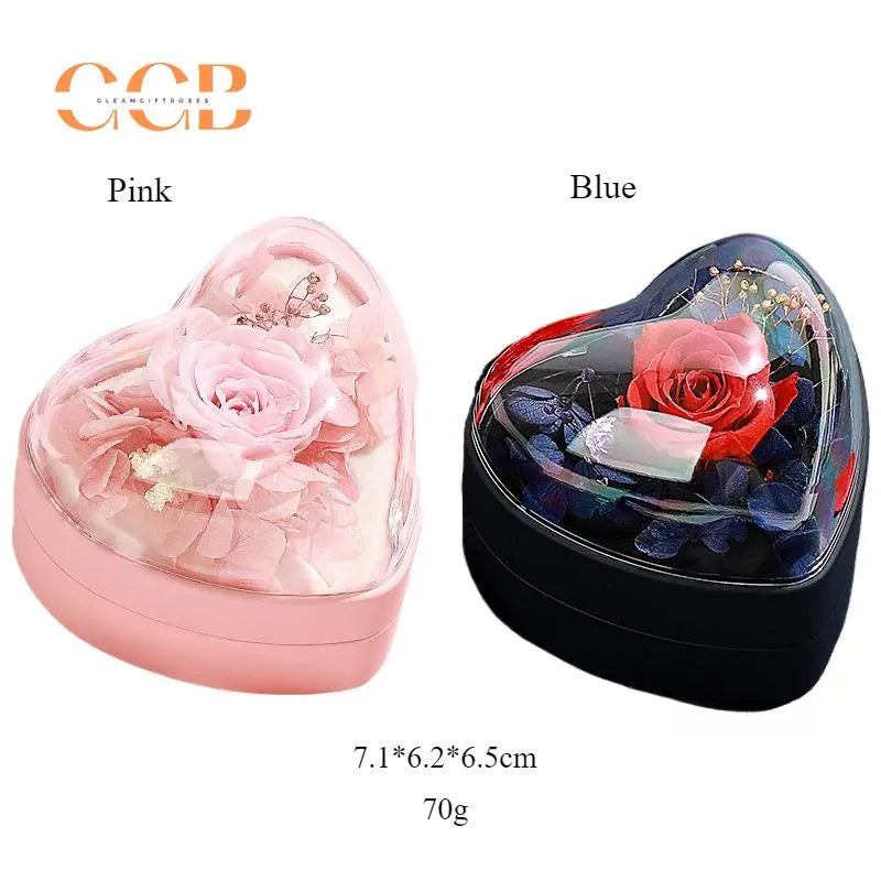 Blue Rose Flower Heart Ring Or Pendant Box