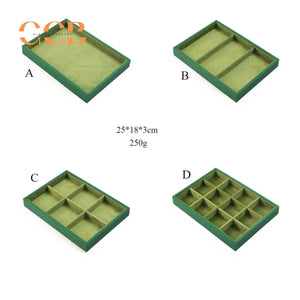 Green Velvet Jewelry Display Tray with Lid
