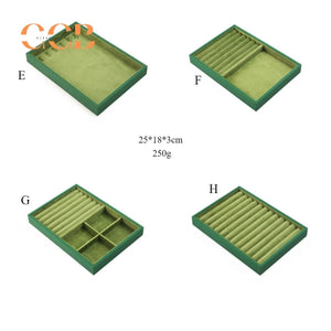 Green Velvet Jewelry Display Tray with Lid