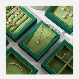 Green Velvet Jewelry Display Tray with Lid