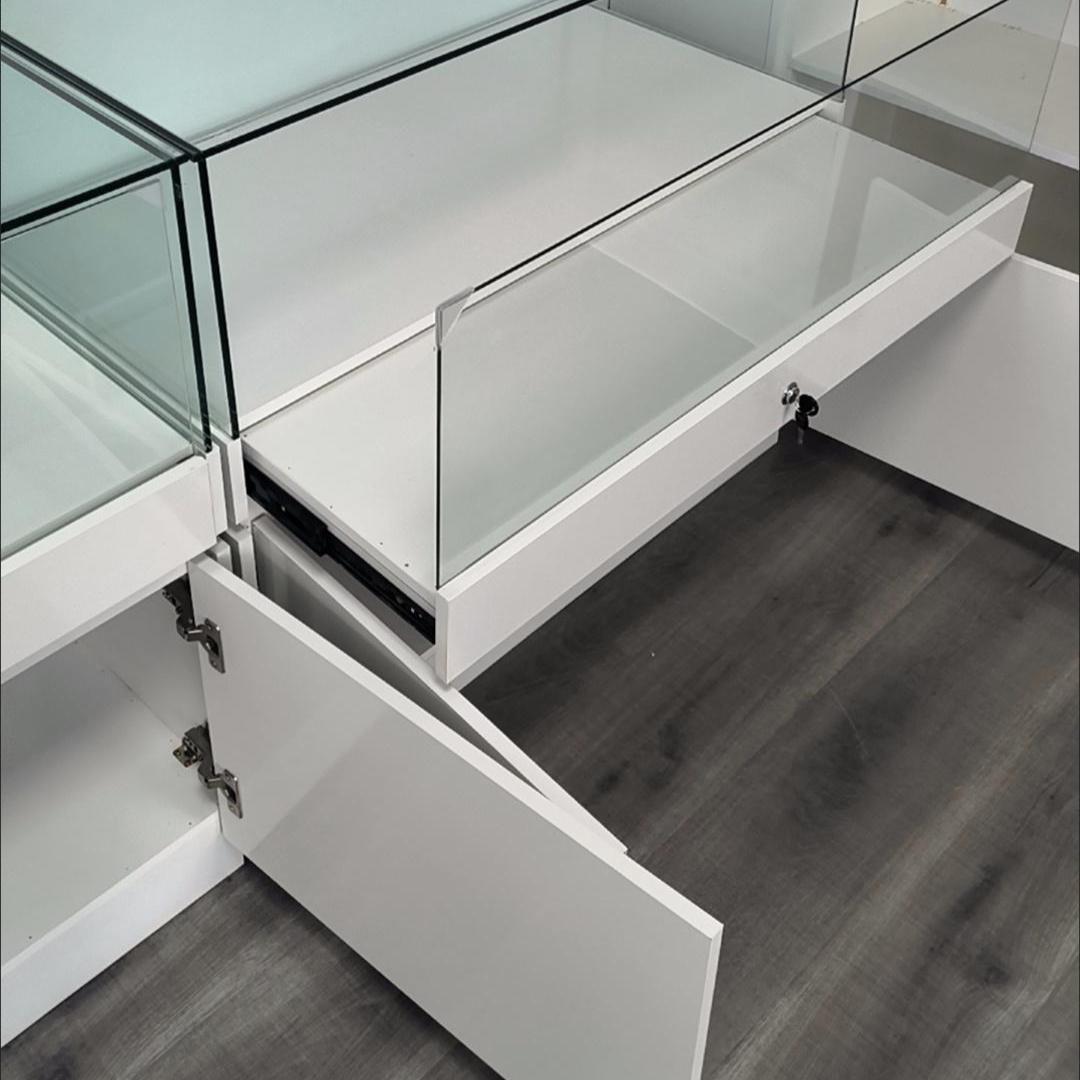 Glass Jewelry Display Cabinet with Lock - Floor Standing Store Showcase (Black/White)