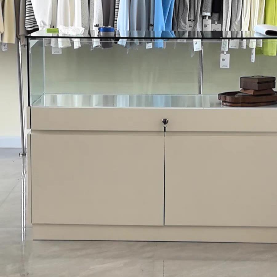 Glass Jewelry Display Cabinet with Lock - Floor Standing Store Showcase (Black/White)