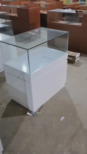 Glass Jewelry Display Cabinet with Lock - Floor Standing Store Showcase (Black/White)