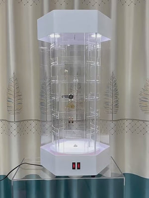 Rotating acrylic jewelry display cabinet, cosmetic and watch showcase stand