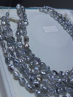 Tahitian Keshi Pearl Strand 8–11mm, Platinum Grey Baroque Pearls
