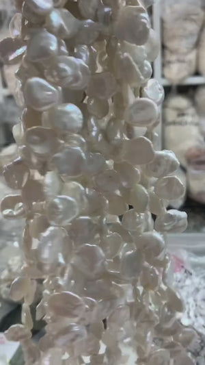 4A 14–16mm Petal Baroque Pearls, Flat Irregular Multi-Hole Beads