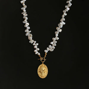 Petal Baroque Pearl Gold Coin Necklace