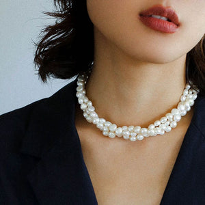Three-layer rice pearl necklace